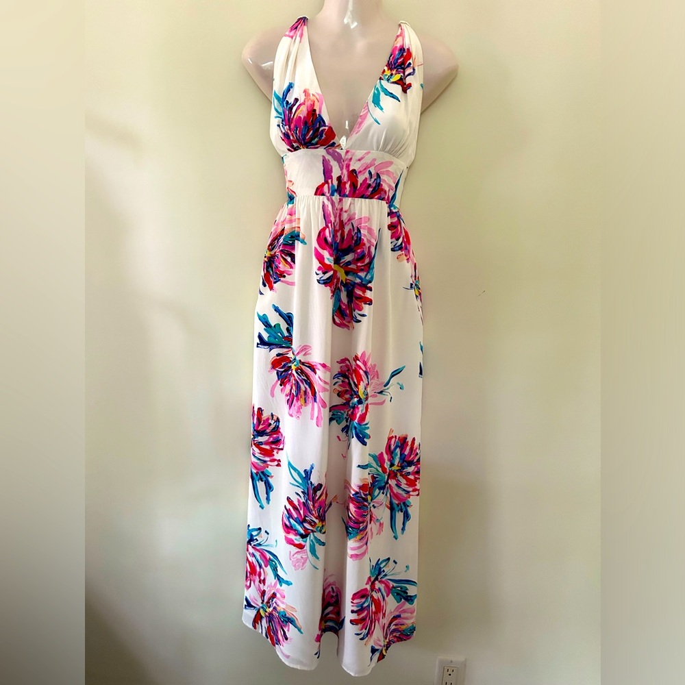 YUMI KIM Enchanted 100% Silk Maxi Dress, White, Pink, Blue - Size M